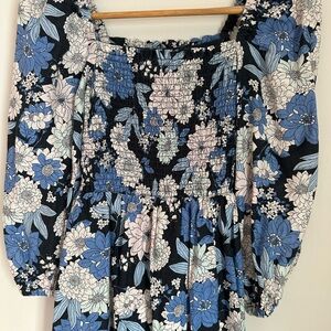 J. Crew Floral Smocked Dress in Blue and White - Petite XS